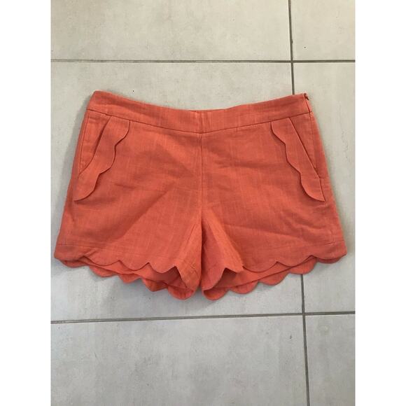 Cynthia Rowley Women Sz 10 High Rise Linen Cotton Scalloped Shorts - Picture 1 of 10